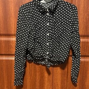 H&M Black & White Polka Dot Tie-Front Blouse